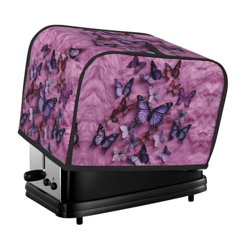All butterflies are on purple background Toaster Cover 2 Slice, Waterproof Bread Machine Covers with Pockets Universal Size Kitchen Small Appliance Cover with Handle, Dust and Fingerprint Protection