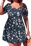 Smismivo Women Plus Size Swimsuit One Piece Tummy Control Puff Swim Dress