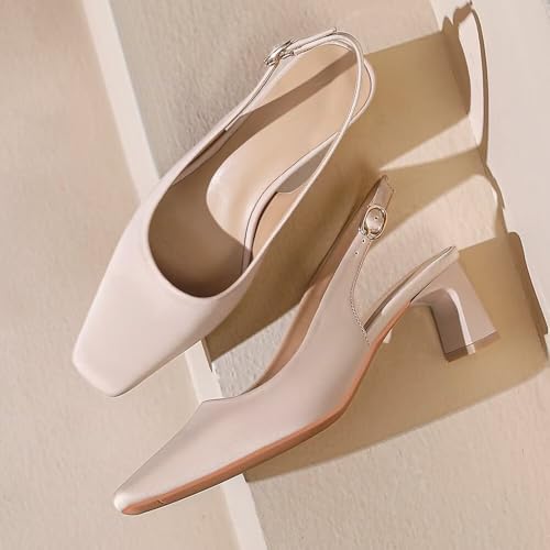 Hee grand Womens Slingback Closed Square Toe Chunky Heels Comfort Office Lady Pumps Elegant Satin Dress Shoes Sandals3