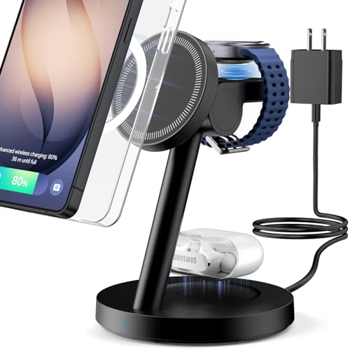 KPON for Samsung 3 in 1 Charging Station, Magnetic Wireless Charger Stand for MagSafe for Samsung Galaxy S26 Ultra/S25/Z Fold7/Flip7, Phone Watch Charger Dock for Galaxy Watch Ultra/8/7 and Buds