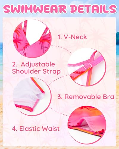 Girl's 2 Piece Swimsuit Spaghetti Strap Cute Bikini High Waisted Bathing Suit Swimwear Size 8-124