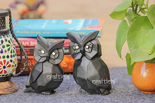 Image of Resin Owl with Baby Geometrical Animal Figurine for Good Luck Vastu Showpiece (6 inch, Set of 2)
