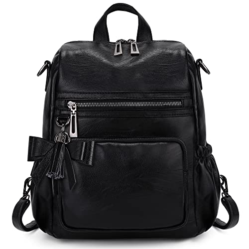 Image of UTO Women Backpack Purse Leather Vegan Ladies Fashion Designer Rucksack Convertible Travel Shoulder Bag with Tassel