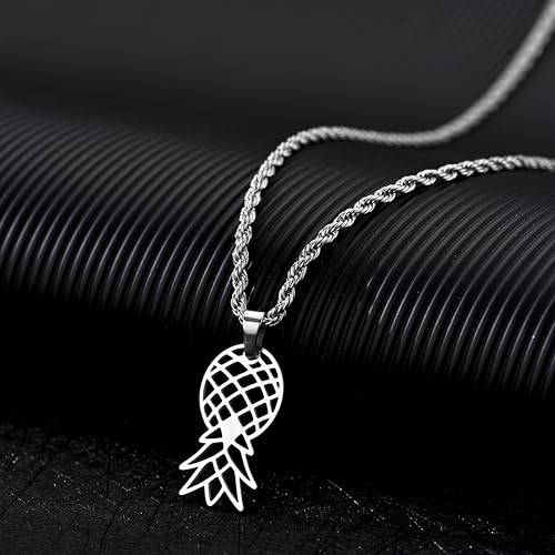 Upside Down Pineapple Necklace, Costume Stainless Steel Jewelry Upside Down Pineapple Pendant With Rope Chain (Silver)2