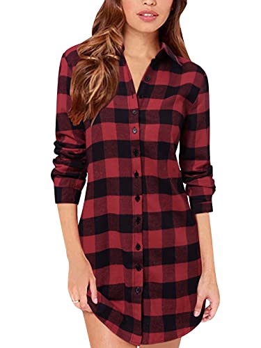 ZANZEA Women Blouses Tops Buffalo Check Plaid Long Sleeve Casual Button Down Shirts Black Red US 22W