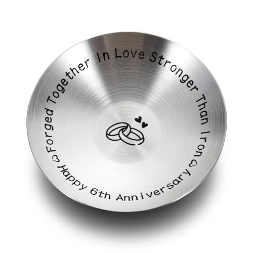 Product Image of the TI-EDC 6th Anniversary Iron Gifts for Her and Him - 4' Ring Holder Jewelry Dish for Wife and Husband - Valentines and Wedding Gifts for Women and Men