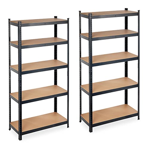 Relaxdays Étagère Charge Lourde, Meuble de Rangement à Clip,5 étages, Cave, Garage 875kg, HlP: 180 x 90 x 40 cm, Noir