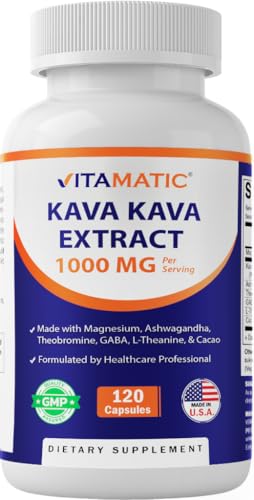 Vitamatic Kava Kava 1000mg with Magnesium, Ashwagandha, GABA, Theobromine, L-Theanine & Cacao –...