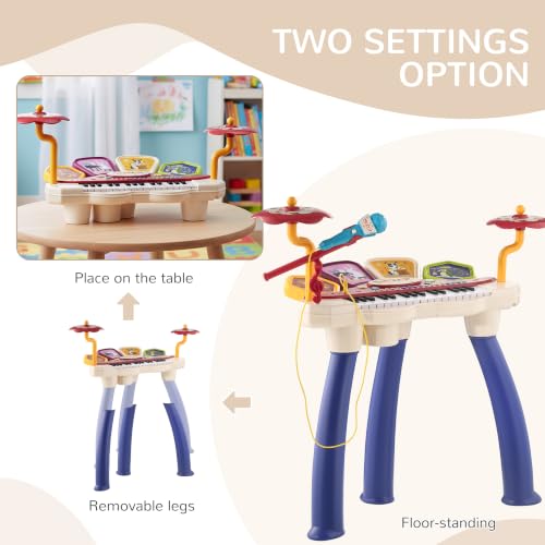 Miniatura 9 de Aiyaplay Piano Electrónico Infantil Piano Para Niños 2 En 1 Con 32 Teclas Batería Taburete Micrófono 19 Canciones Y Volumen Ajustable 74x32,2x71 Cm Multicolor