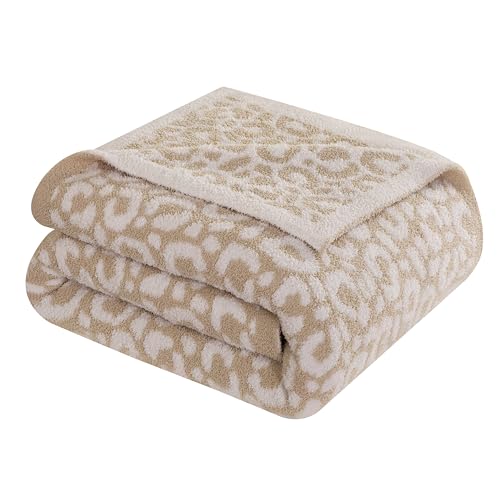 Image of Elegant Comfort Leopard Throw Blanket, Beige Super Soft Cozy Fluffy Warm Throw Blankets for Couch, Sofa, Chair, Bed, Camping, Picnic, Travel Lightweight Bed Blanket (50 inch x 70 inch)