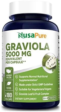 Graviola 5000 mg 180 cápsulas vegetales sin OMG sin gluten