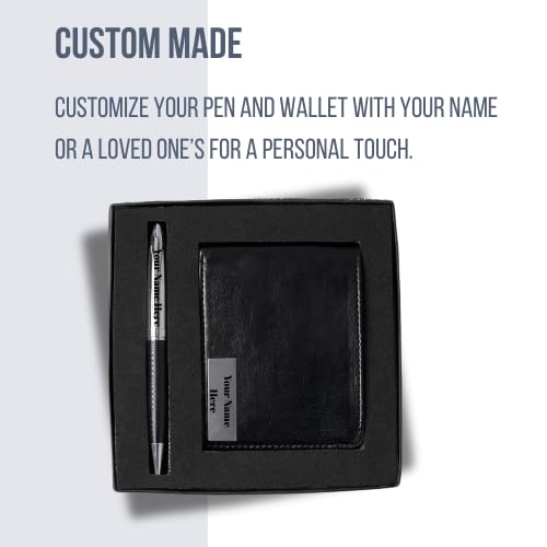 Image of 2 in 1 Personalized Office Gift Set of Pen and Men's Waller with Your Name Engraved, A Gift for All Corporate and Personal Occasions (Black)