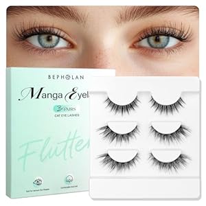 Bepholan False Eyelashes Natural Look Wispy Eyelashes 2 Styles Manga Eyelashes,Spiky Anime Eyelashes Super Soft Fake Lashes Cat Eye Lashes Easy to Apply 3 Pairs(M2615)