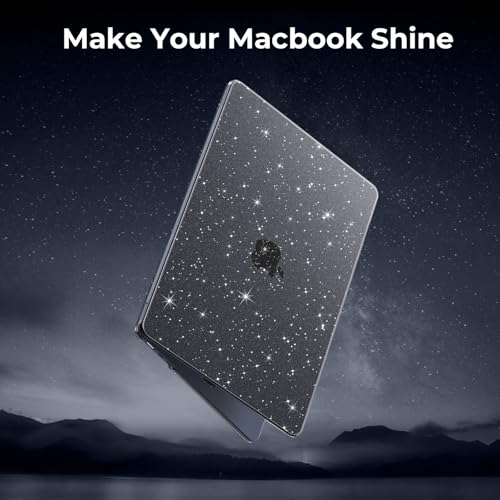 Image of EooCoo Case Compatible for New Apple MacBook Air 13 inch M5 2026 2025 2024 2022 M4 M3 M2, A3449 A3240 A3113 A2681, Mac Air 13.6 inch Laptop Protective Plastic Hard Shell Cover Smooth, Glitter Black