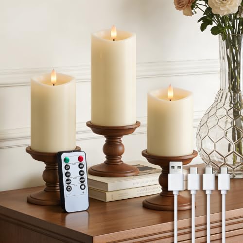 Image of Ivory Real Wax LED Rechargeable Flameless Battery-Operated Pillar Candles