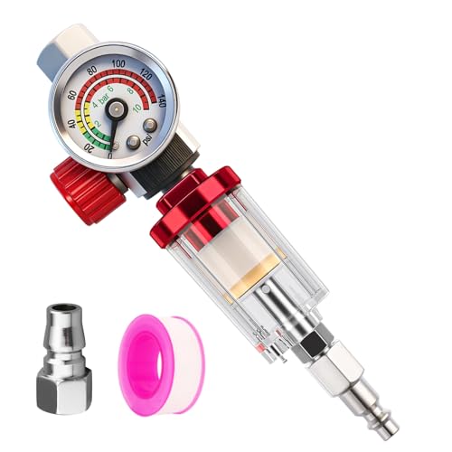 KCNKCN Air Compressor Regulator & Flow Control Valve with Pressure Gauge & Oil-water separator G1/4 Inlet and Outlet for Pneumatic Tools Spray Gun Painting Tire Inflation 1/4 NPT 0-140 PSI