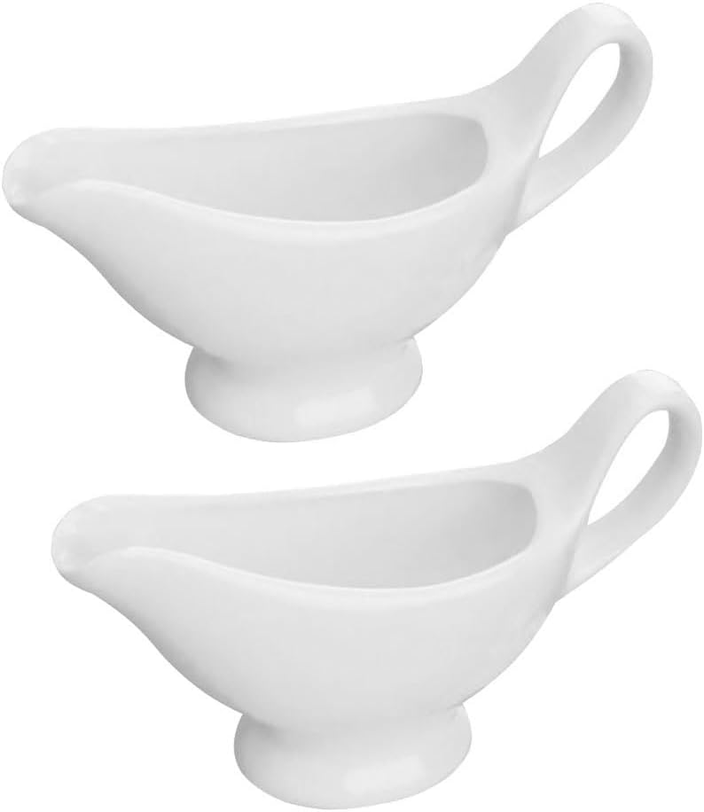Amosfun 2-Pack 3oz Ceramic Gravy Boats with Handles - White Sauce Pitchers for Condiments, Soy Sauce, Gravy | Dishwasher Safe