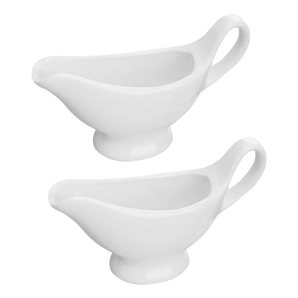 Angoily Set di 2 salsiere in porcellana bianca da 110 ml, con manico, per salse, condimenti per insalata, brodo di latte, crema, succo di formaggio, salse