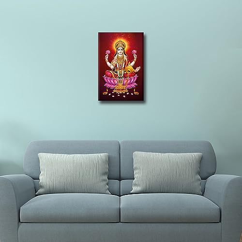 TISHIRON Room Wall Pictures Indian God Laxmi Maa Paintings 1 Piece Canvas Indian Diwali Hinduism Religion Modern Artwork Home Decor for Living Room Framed Ready to Hang 18x12inch - Image 3