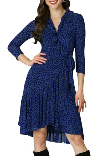 Image of KOH KOH Womens Long Sleeve Wrap Ruffled Wedding Guest Print Mini Dress