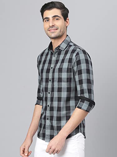 Image of Dennis Lingo Men's Cotton Box Checkered Slim Fit Casual Shirt with Chest Pocket, Full Sleeve Shirt for Formal & Casual Wear