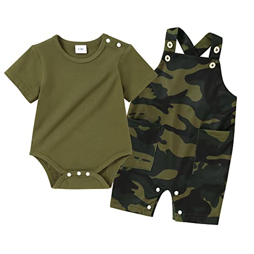 Image of YALLET Baby Boy Clothes Infant Boy Summer Outfits 3 6 12 18 Months Romper+Bib Suspender Shorts Bodysuit Overalls Set