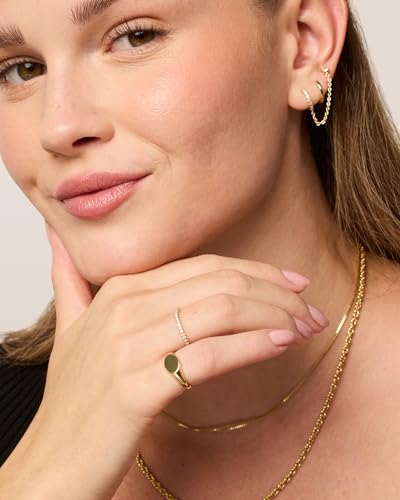 pavoi 14k gold plated pinky signet ring for women  lightweight statement bands  chunky signet stackable rings