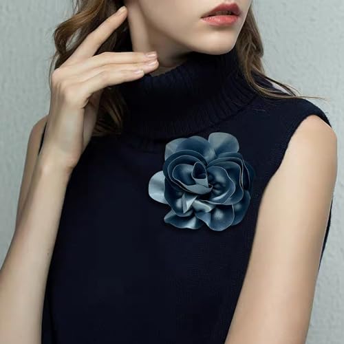 Image of Dainty Satin Fabric Flower Brooches for Women Large Rose Floral Brooch for Party Dance Wedding Banquet Elegant Camellia Fashion Brooch Pin for Women Girl 5.5inch