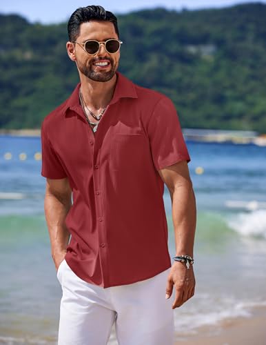 COOFANDY Men's Casual Short Sleeve Button Down Summer Beach Shirt Lightweight Textured Wrinkle Free Untucked Shirts3