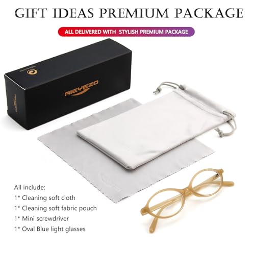 Image of AIEYEZO Small Oval Blue Light Glasses for Women Fashion Retro TR90 Oval Frames Computer Screen Glasses (Milk Brown)