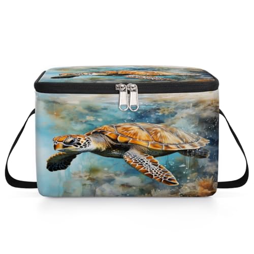 GzLeyigou Ocean Turtle Lunch Bags for Women Men 9 Cans, Hot & Cold Food Delivery Bag Insulated Grocery Bag Insulated Lunch Box Turtle Cooler Bag for Office Work Picnic Beach
