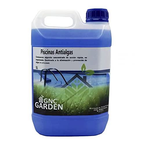 Antialgas para Piscina 5 L – Antialgas ultraconcentrado no espumante. Efecto CLARIFICANTE de Larga duración. Previene la aparición de Algas bacterias y Hongos.
