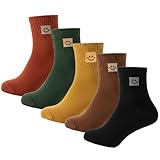 XIUYANG 5 Pairs Cute Smiling Face Socks Embroidery Ankle Novelty Funny Socks Gifts for Womens Socks (multicolor-5)