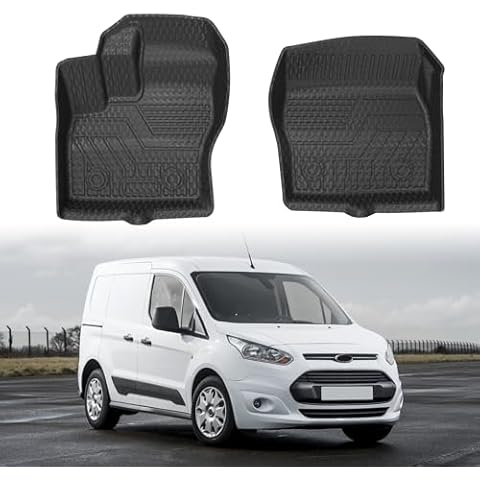 Mixsuper Custom Fit Front Floor Mats for 2014-2021 Ford Transit Connect with Vinyl Flooring and Floor Posts Only, All Weather Floor Liners Durable 1st Row Set Black Cover