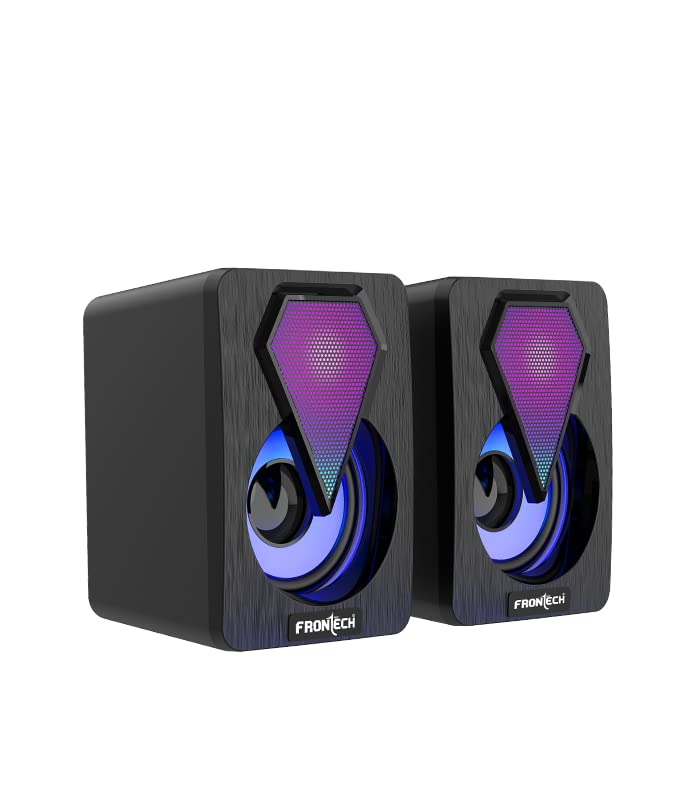 FRONTECH 2.0 USB Powered Multimedia Speakers with RGB Lights | 2 x 3W Drivers (5.2 cm) | AUX Connectivity | for Laptop, PC, Mobile | 1 Year Warranty (SW-0077, Black)