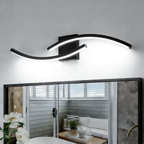 Image of 31.5 inch Modern Bathroom Vanity Light Black Lights Fixtures Dimmable 5CCT Led Bathroom Light Fixture Over Mirror Modern Wall lamp for Cabinet Hallway