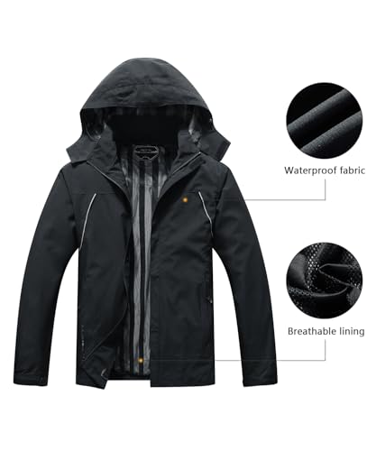 Outdoor Men's Waterproof Raincoat Windbreaker Lightweight Rain Jacket with Detachable Hood3
