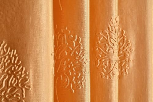 Image of Heavy Quality Punch Tree Curtains 5 Feet Long Set of 1 Pcs | Gold Window Curtains for Living Room, Bedroom | Lightweight 5 Feet Long Drapes for Home Decoration