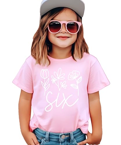 Six Floral 6th Birthday Shirt for Toddler Girls Sixth Birthday Outfit