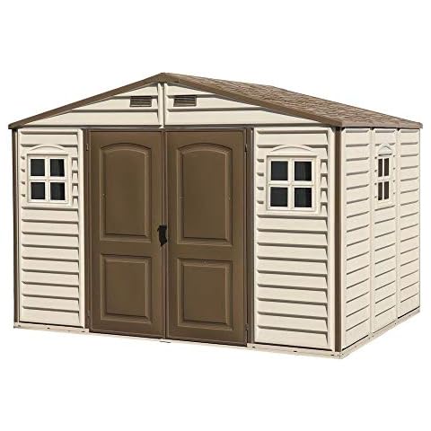 Duramax (30214-4) 10 x 8 Feet V2 Wood Side Vinyl Shed - Ivory/Brown Cover