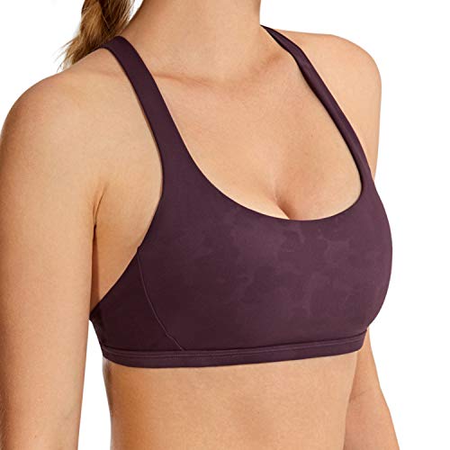 CRZ YOGA Women's Strappy Sports Bra - Criss Cross Back Padded Low Impact Sexy Cute Workout Yoga Bra Camouflage -Darkrusset Medium