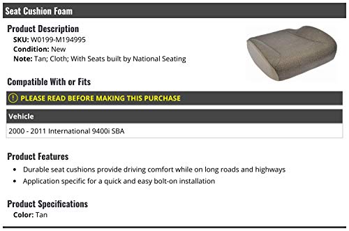 Seat Cushion Foam - Tan - Compatible with 2000-2011 International 9400i SBA
