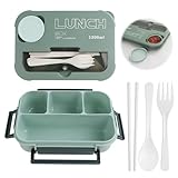 DIBALIYI Brotdose mit Trennfächern Set, 1300ml Lunchbox mit Besteck, Jausenbox für Mikrowellen, Bento Box mit Salatbox für Snackbox Brotbüchse Vesperbox