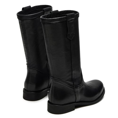 Mid Calf Boots for Women Round Toe Pull on Chunky Heel Fall Boots Riding Boot Comfortable Low Heel Shoes3