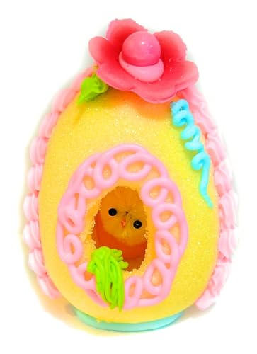 3 Easter Sugar Egg Decorative Spring Candy House with Bird Figurine Colorful Pastel Design