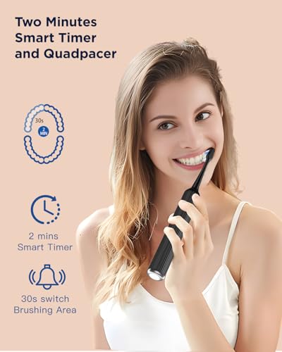 Sonic Electric Toothbrush for Adults and Kids, 47,000 VPM with 5 Modes and 3 Intensities, Travel Toothbrush with Case, 3 Hours Charge for 60 Days, Built-in Smart Timer Black - Image 6