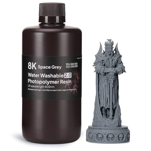 ELEGOO 水洗い可能レジン2.0 8k光造形3Dプリンターレジン 1000g低収縮 高精度 高耐久性 LCD/DLP/SLA樹脂プリンター用高速硬化フォトポリマー樹脂 395-405nm UV硬化3Dレジン スカイグレーの商品画像（Amazon）