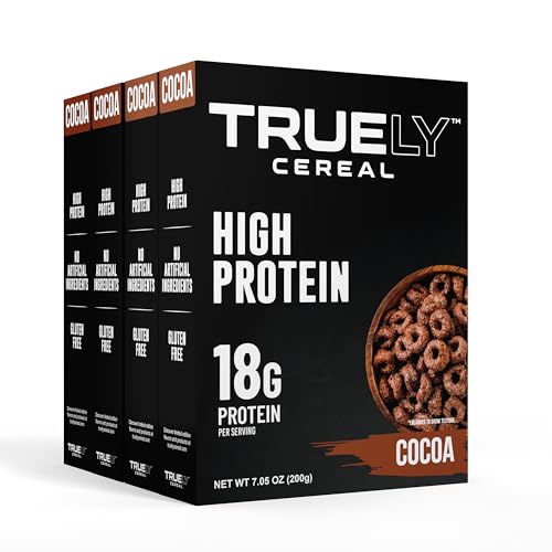 TRUELY Protein Cereal – Cocoa Flavor | 18 g Protein, 4 g Sugar | 4 × 7.05 oz