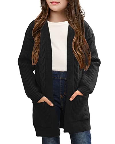 Image of Ermonn Girls Kids Open Front Cardigans Sweaters Long Sleeve Knit Cute Sweater Outwears with Pockets for 5-14 Years
