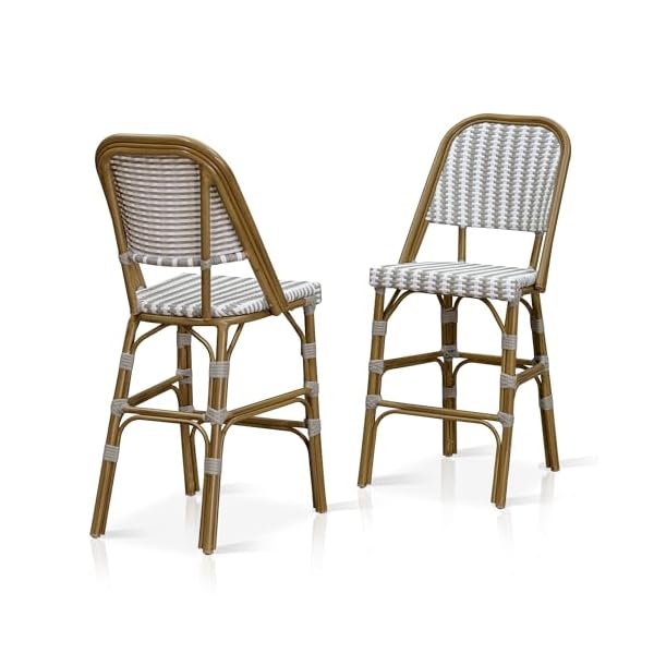 PURPLE LEAF Barhocker 2er-Set Rattan-Optik Grau-Weiß
